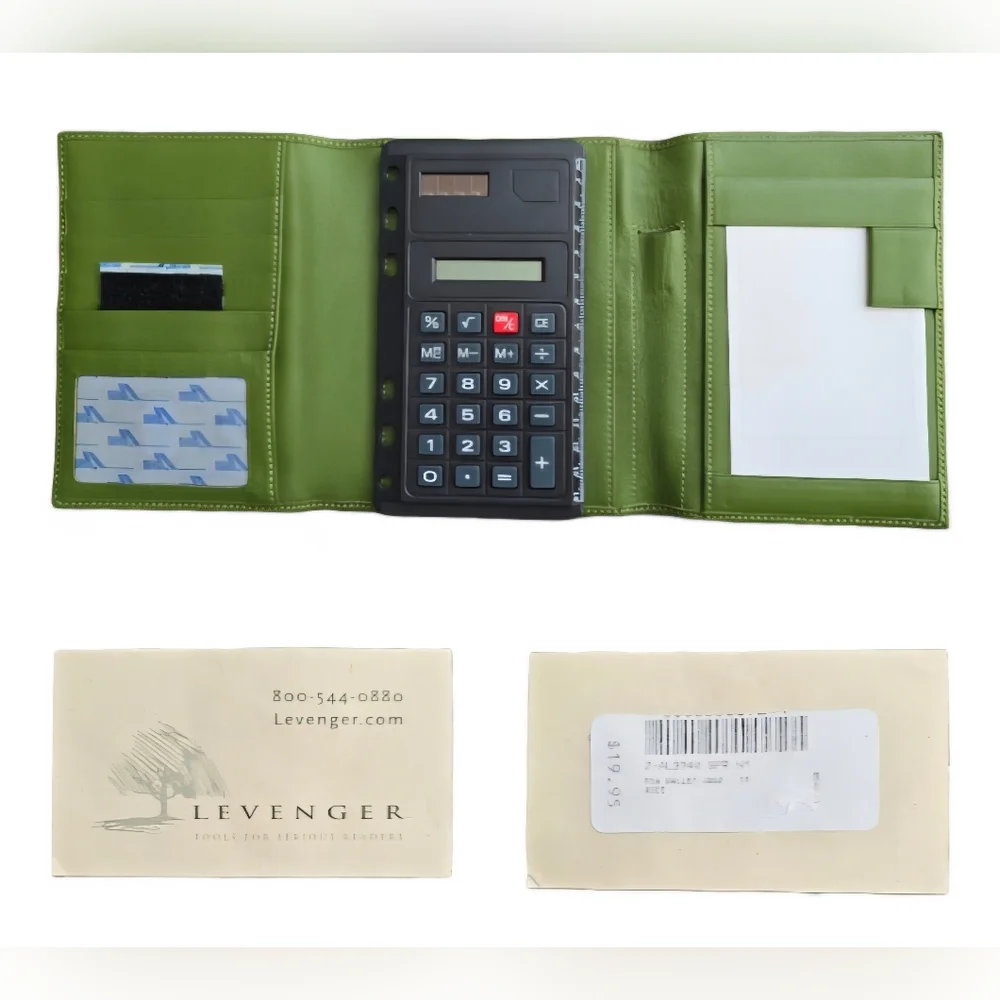 NWOT Levenger Soft Leather Folio PDA Wallet Planner Organizer Tri-Fold in Spruce